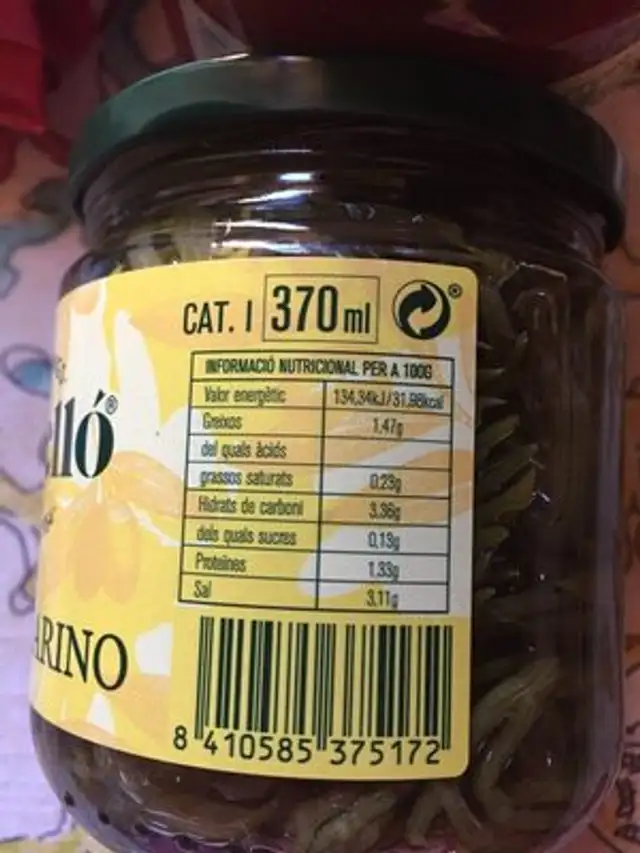 Hinojo marino nutrition facts table