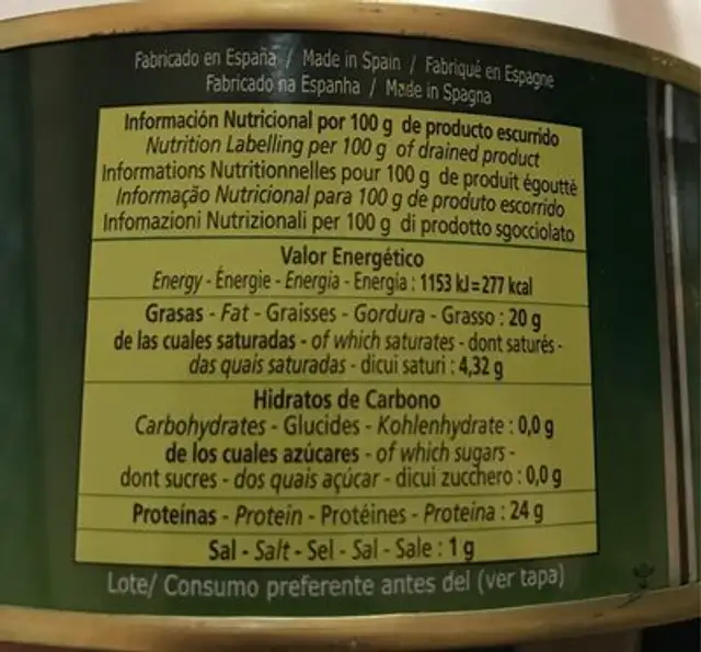 Bonito del norte en aceite de oliva nutrition facts table