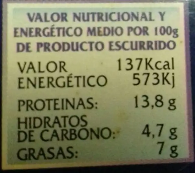 Zamburiñas ingredients label