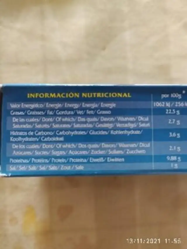 Zamburiñas nutrition facts table