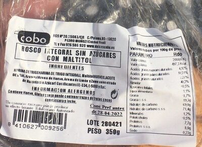 Rosco integral sin azúcares con maltitol