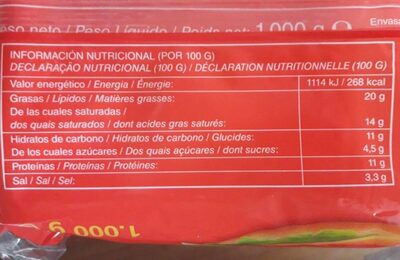 Queso lonchas nutrition facts table