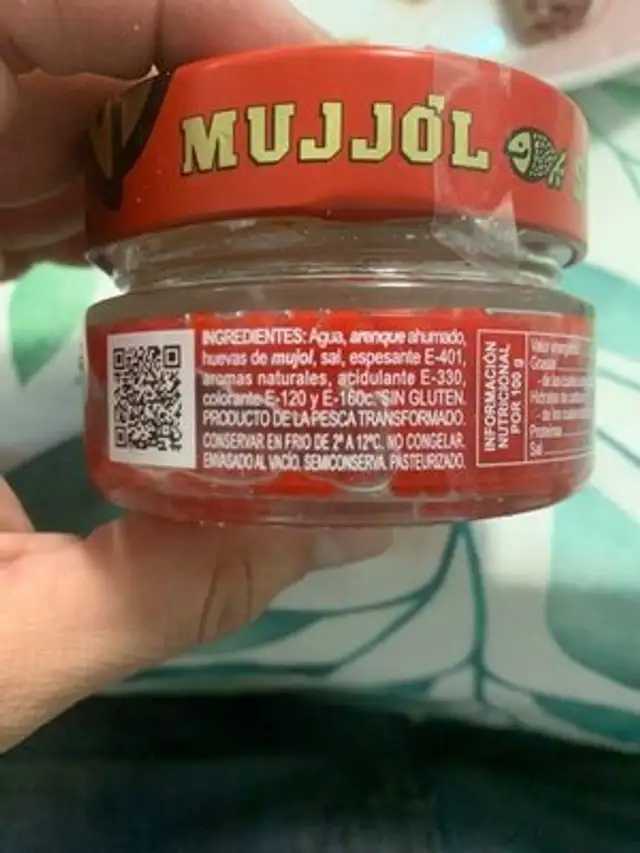 Huevas de mujol arenque ingredients label