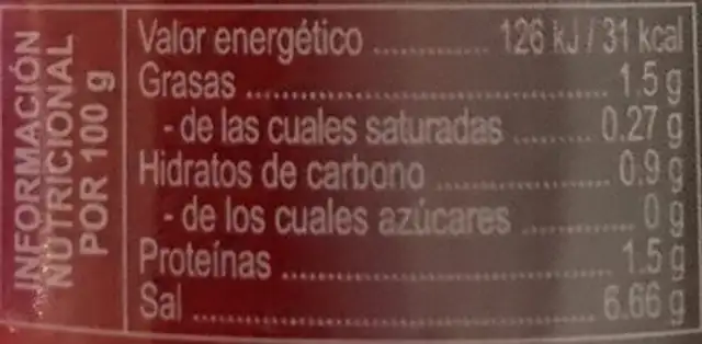Huevas de mujol arenque nutrition facts table