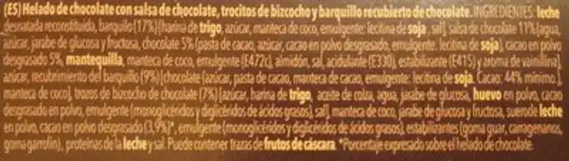 Chocolate Brownie ingredients label