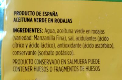 Aceituna manzanilla en rodajas ingredients label
