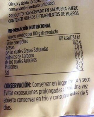 Aceituna manzanilla en rodajas nutrition facts table
