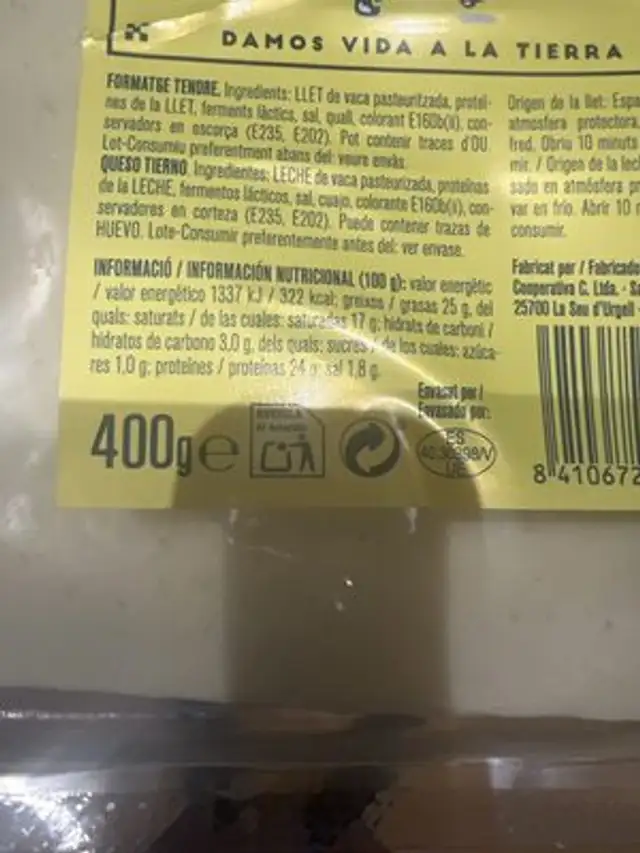 Edam Cheese nutrition facts table