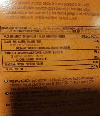Trapa a la taza nutrition facts table