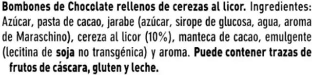 Cerezas al licor ingredients label