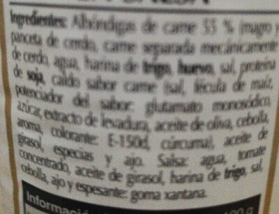 Albóndigas en salsa ingredients label