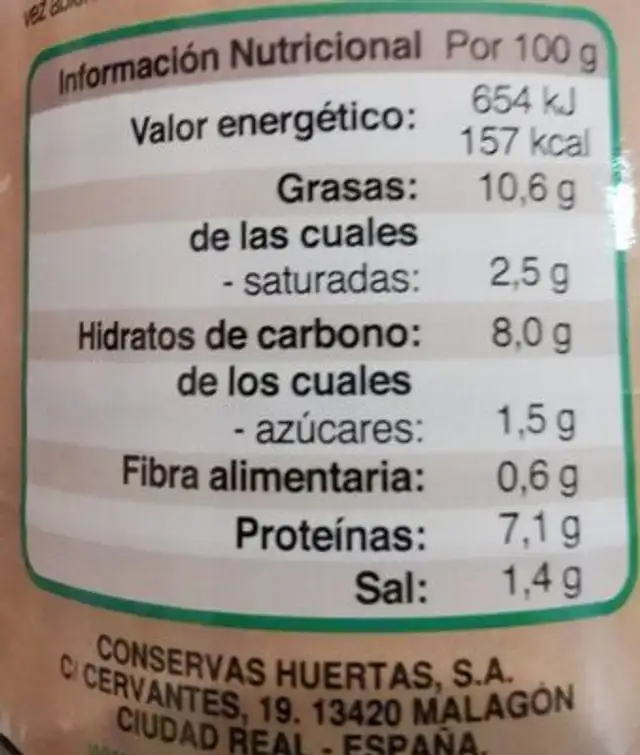 Albóndigas en salsa nutrition facts table