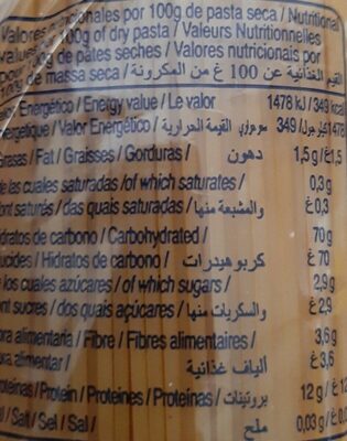 Espagueti da rocca nutrition facts table