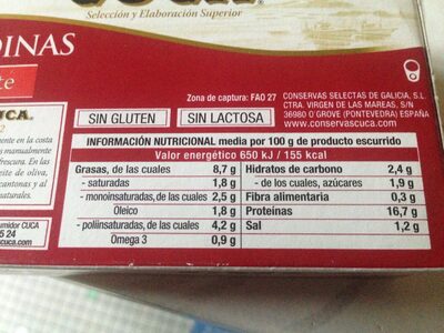 Sardinas Tomate ingredients label