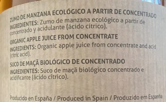 Bio manzana ingredients label