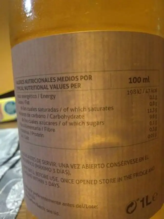 Bio manzana nutrition facts table