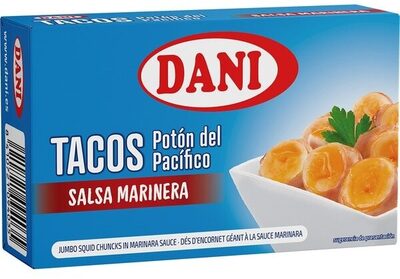 Tacos de potón en salsa marinera front packaging