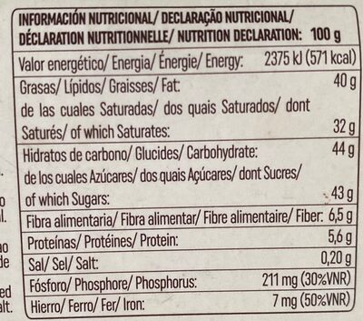 Trufas al cacao puro nutrition facts table