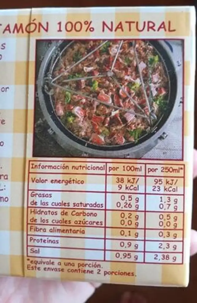 Caldo de jamón 100% natural envase 500 ml nutrition facts table