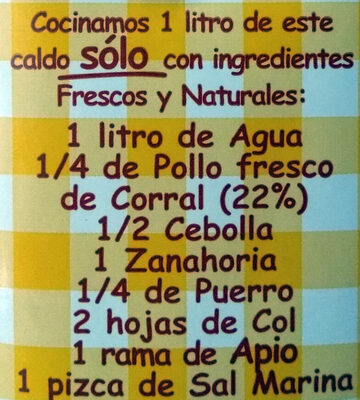 Caldo natural de pollo bajo en sal ingredients label