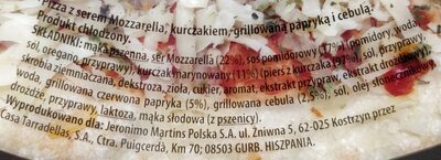 Pizza z kurczakiem ingredients label
