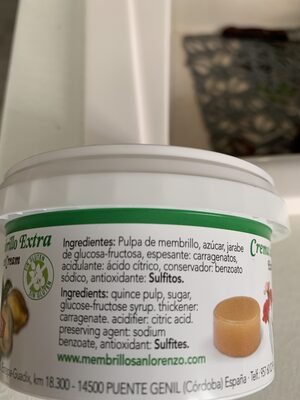 Crema de membrillo extra ingredients label