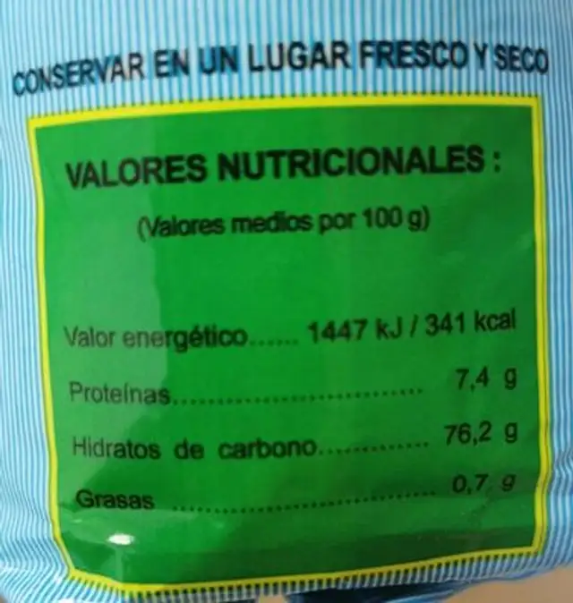 Arròs nutrition facts table
