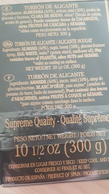 Turrón de alicante ingredients label