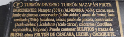 Turrón mazapán fruta ingredients label