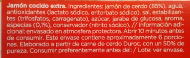 Jamón cocido extra ingredients label