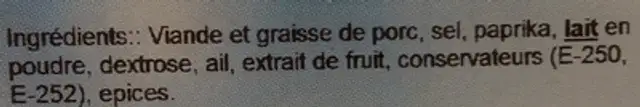 Chorizo doux ingredients label