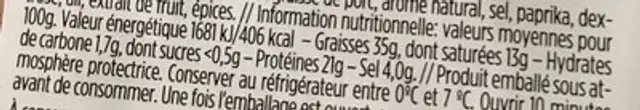 Chorizo Extra nutrition facts table