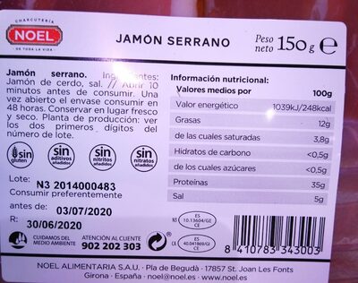 Jamón serrano gran reserva sin aditivos