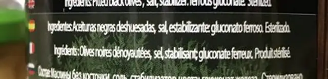 Olives noires dénoyautées ingredients label