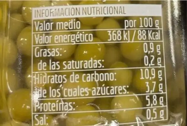 Guisantes Extrafinos Extra nutrition facts table