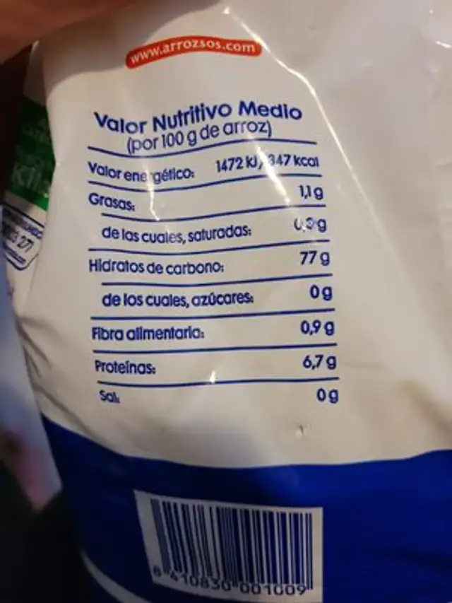Arroz Sos ingredients label