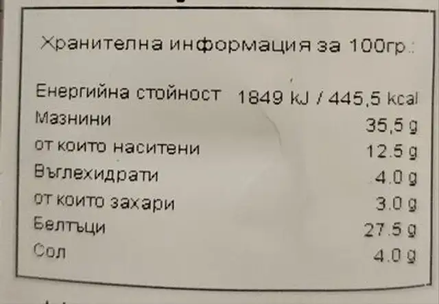 Salami Fuetec nutrition facts table