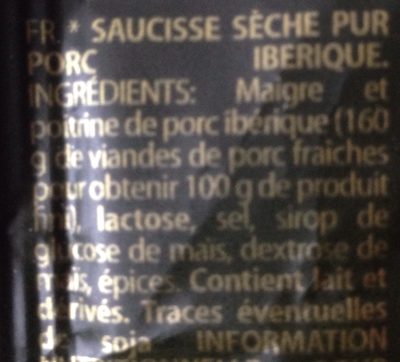 Spanische Fuetec Iberico Salami ingredients label