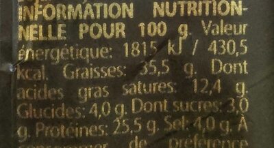 Spanische Fuetec Iberico Salami nutrition facts table