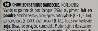 Chorizo ibérico  BBQ & Grill ingredients label