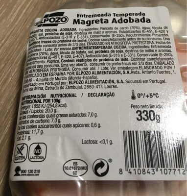 Magreta Adobada nutrition facts table
