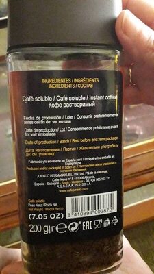 CAFÉ SOLUBLE ingredients label