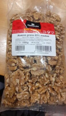 Nueces grano 85% medias front packaging