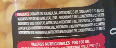 Garbanza del sur ingredients label