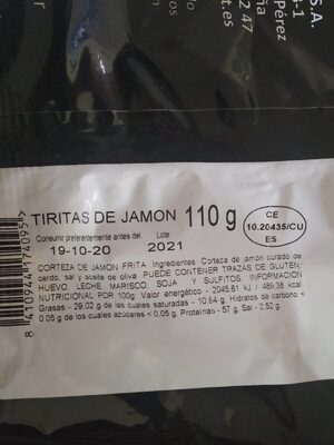 Snaks Manjares nutrition facts table