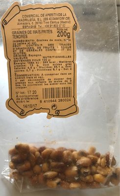 Graines de maïs frites tendres front packaging