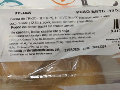 Tejas nutrition facts table