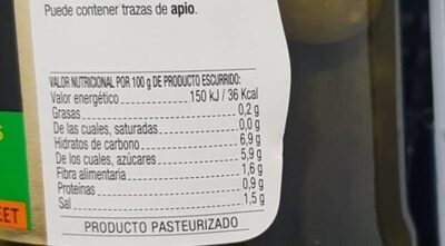 Pepinillos laminados nutrition facts table