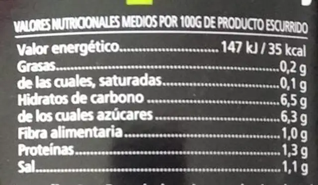 Remolacha en tiras nutrition facts table