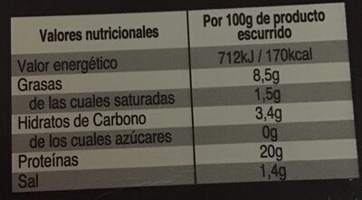 Mejillón en Escabeche con Aceite de Oliva nutrition facts table